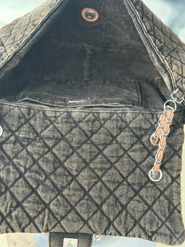 CC Quilted 32cm Maxi Flap Bag Army Green Imported Denim Jeans 162935