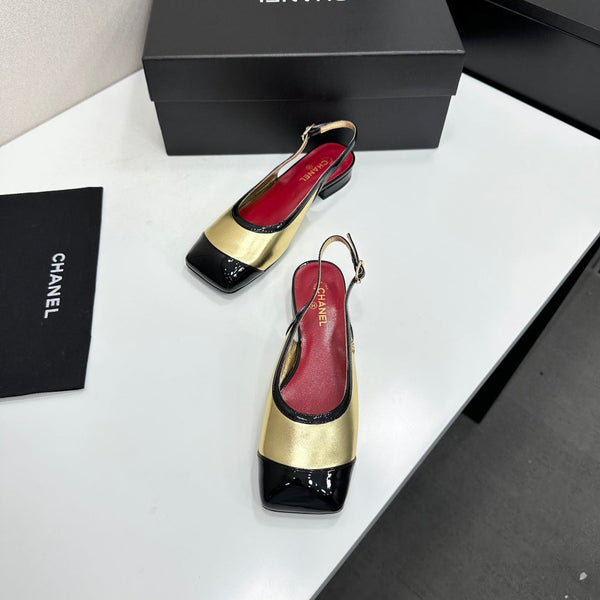 CC Slingback Flats Gold Black Patent Leather 944624