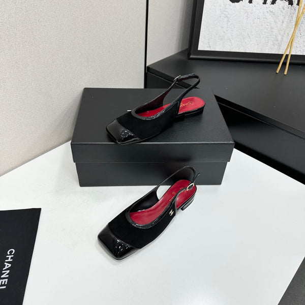 CC Slingback Flats Black Suede Leather 944621