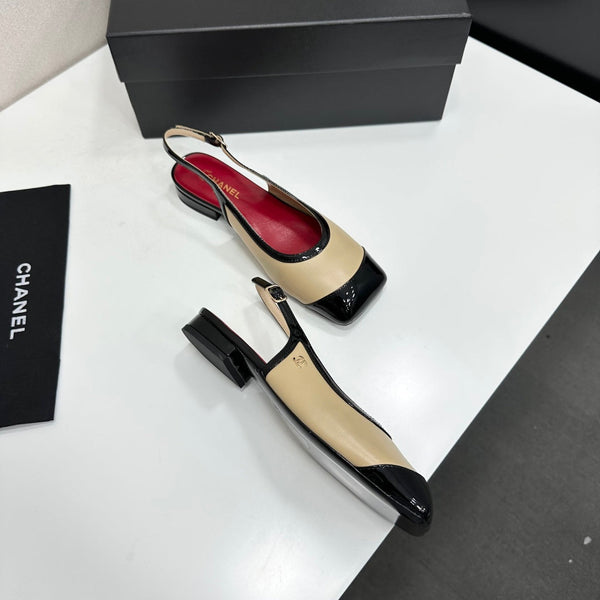 CC Slingback Flats Beige Black Leather 944620