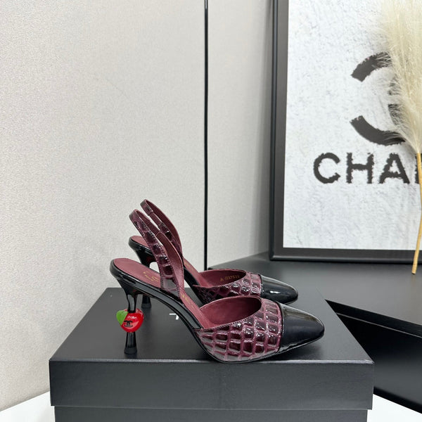 CC Métiers d'Art Apple Heel Slingback Pumps Burgundy Croc-Embossed Patent Leather 944650