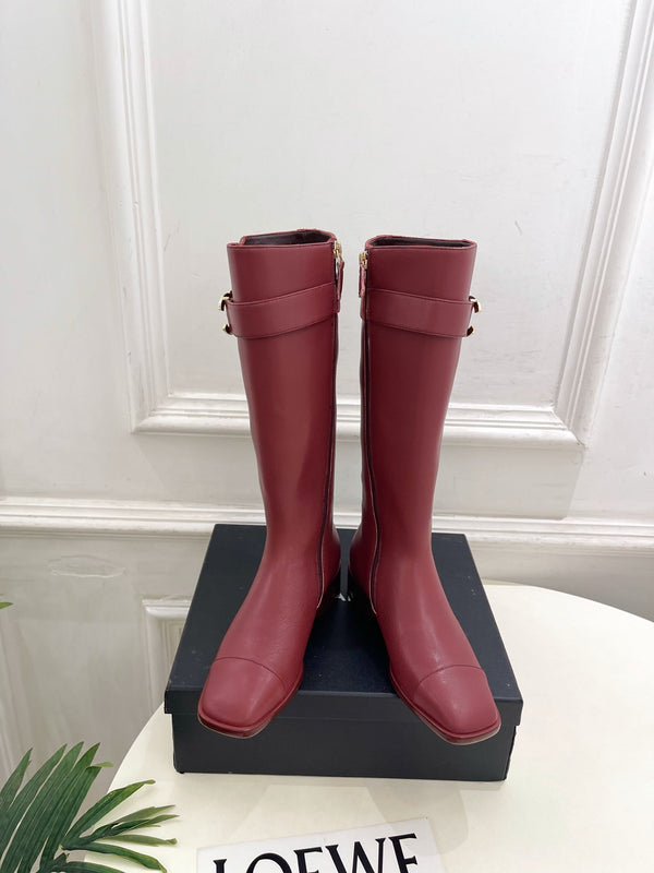 CC Double C Knee-High Boots 3.5CM Burgundy Leather 946893