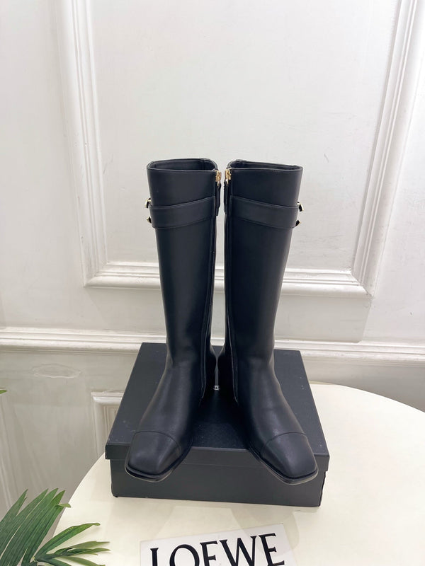 CC Double C Knee-High Boots 3.5CM Black Leather 946891