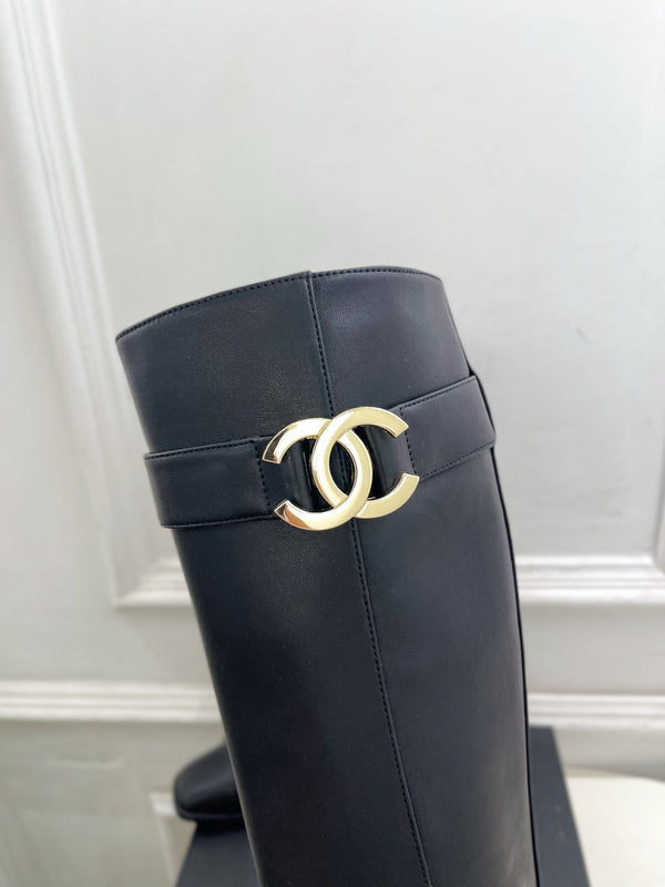 CC Double C Knee-High Boots 3.5CM Black Leather 946891