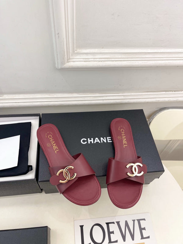 CC 26ss Pre-Collection Double C Slide Sandals Burgundy Leather 946871