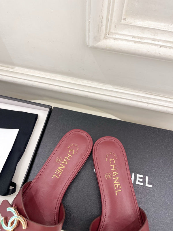 CC 26ss Pre-Collection Double C Slide Sandals Burgundy Leather 946871