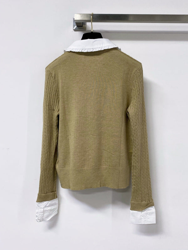 Miu Embroidered Logo Polo Sweater Poplin Collar Tencel 799799