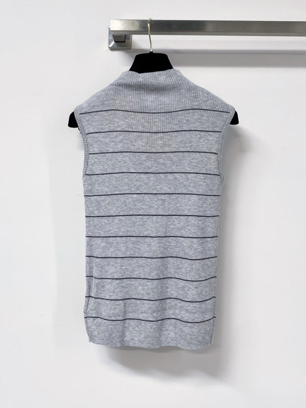 Miu Striped Knitted Sleeveless Top Logo Patch Wool 799790