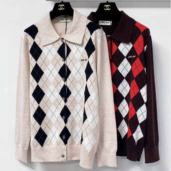 Miu Argyle Polo Sweater Wool 799765