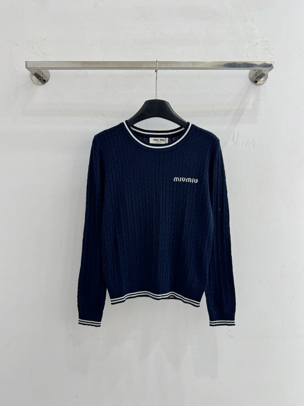 Miu Contrast Stripe Cable-Knit Sweater Wool 794394