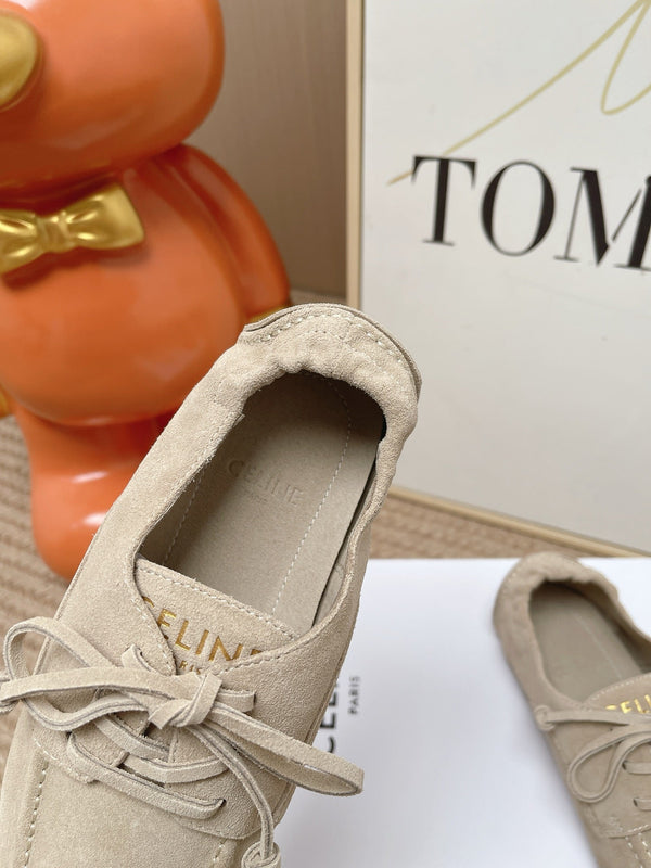 CE Adam Lace-Up Sneakers Beige Suede Calfskin 951085