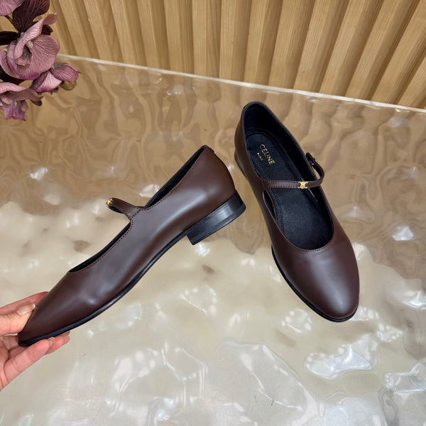CE Celine Macaron Triomphe Button Mary Jane Ultra Chocolate Leather 949376