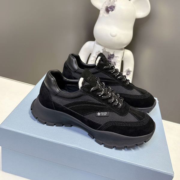 Prad 26ss Milano Logo Label Sneakers Black Mesh Suede 951932