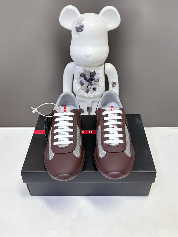 Prad America's Cup Logo Tag Sneakers Brown Soft Rubber & Bike Fabric 951924