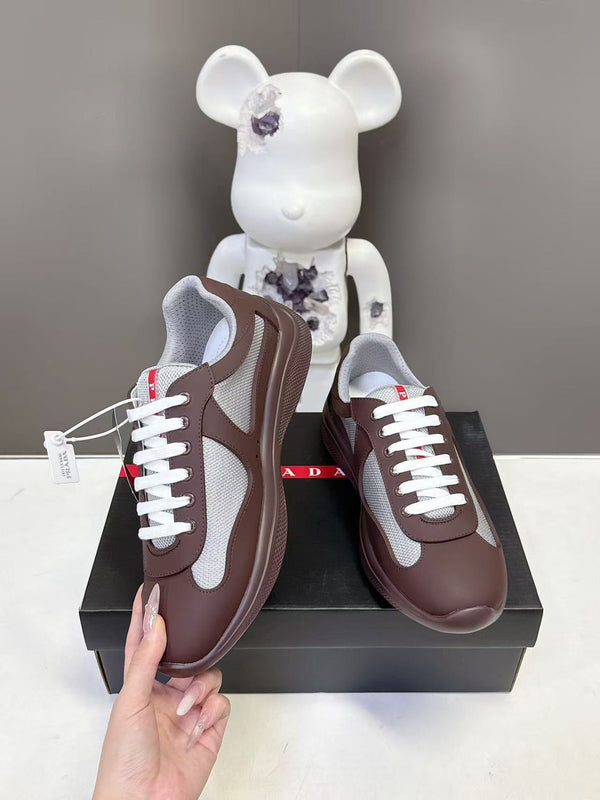 Prad America's Cup Logo Tag Sneakers Brown Soft Rubber & Bike Fabric 951924