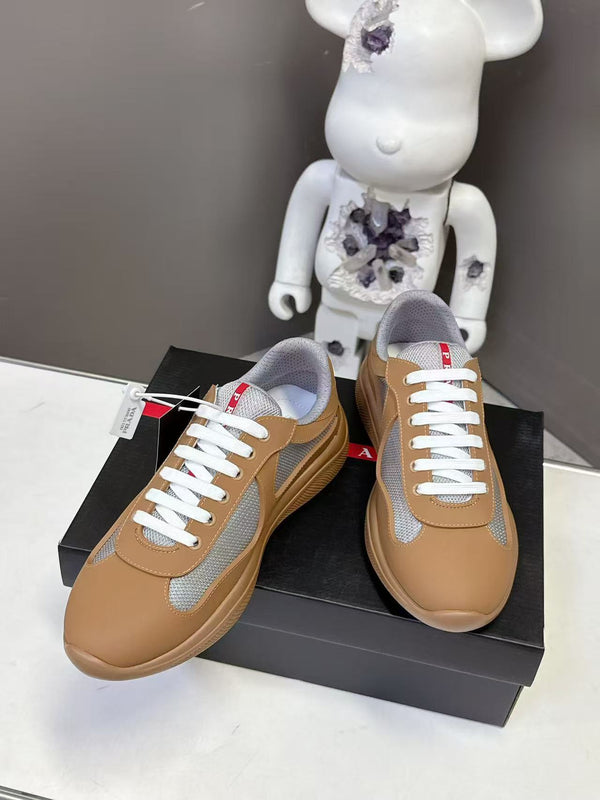 Prad America's Cup Logo Tag Sneakers Light Brown Soft Rubber & Bike Fabric 951913