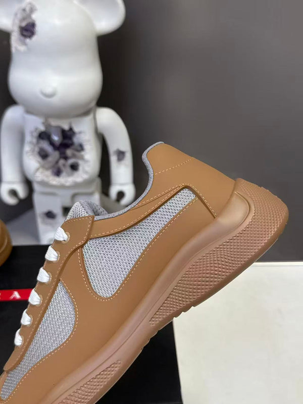 Prad America's Cup Logo Tag Sneakers Light Brown Soft Rubber & Bike Fabric 951913