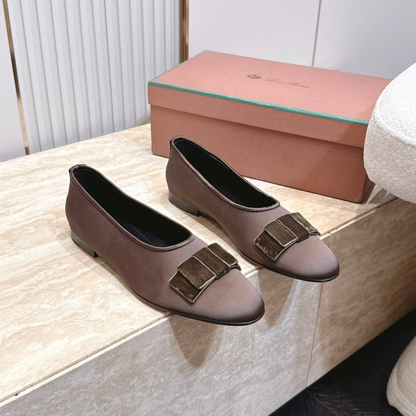 LP Bow Ballet Flats Chocolate Brown Satin 954497