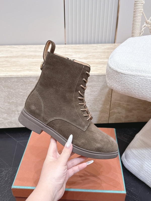 LP Ankle Boots Functional Laces Side Zipper Taupe Grey Suede 954487