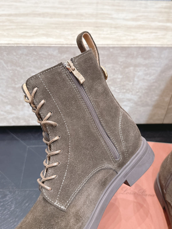 LP Ankle Boots Functional Laces Side Zipper Taupe Grey Suede 954487