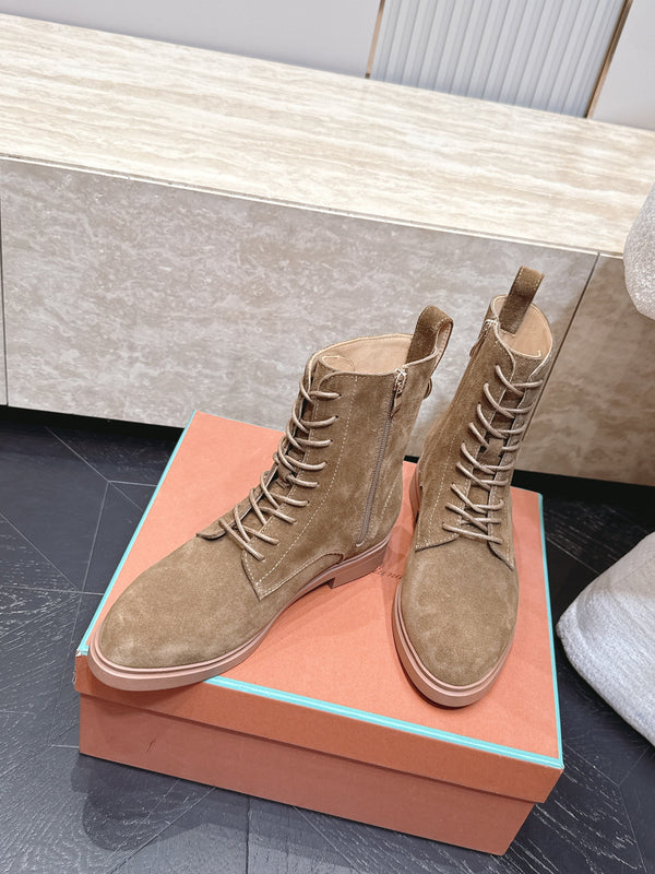 LP Ankle Boots Functional Laces Side Zipper Light Brown Suede 954486