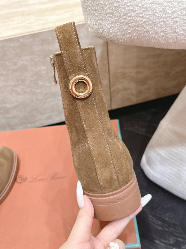 LP Ankle Boots Functional Laces Side Zipper Light Brown Suede 954486