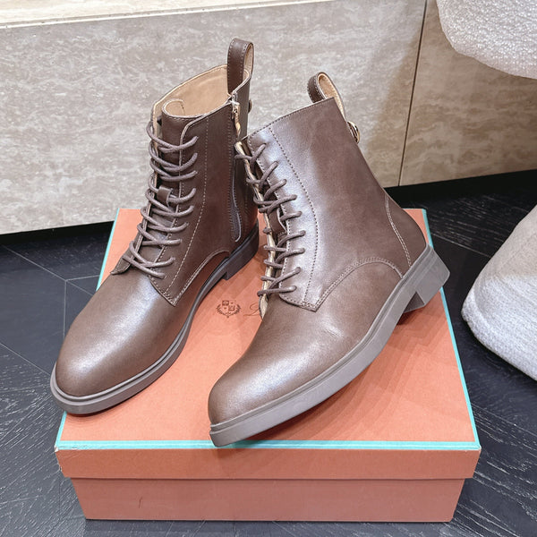 LP Ankle Boots Functional Laces Side Zipper Brown Leather 954485