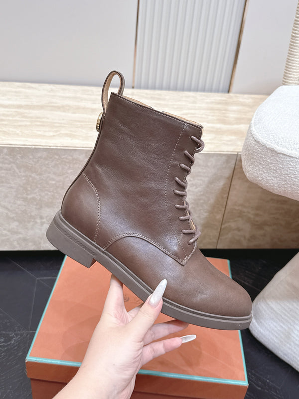 LP Ankle Boots Functional Laces Side Zipper Brown Leather 954485
