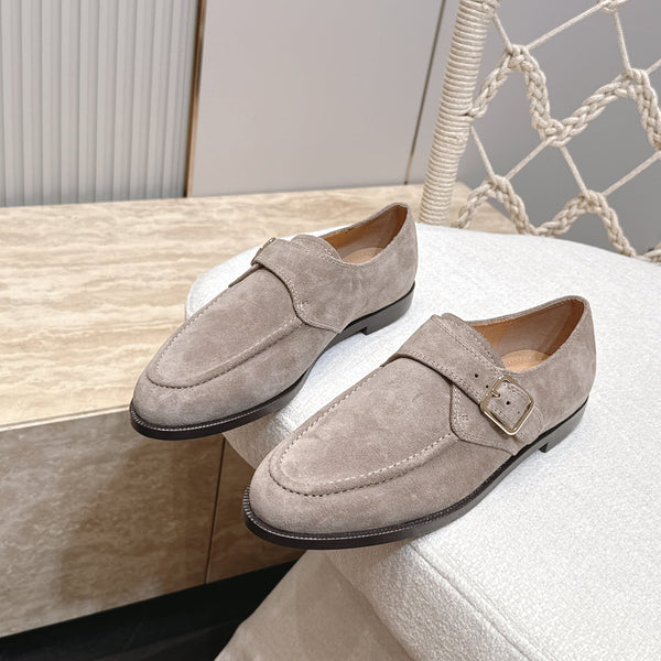 LP Single Monk Strap Loafers Buckle Taupe Grey Suede 954482