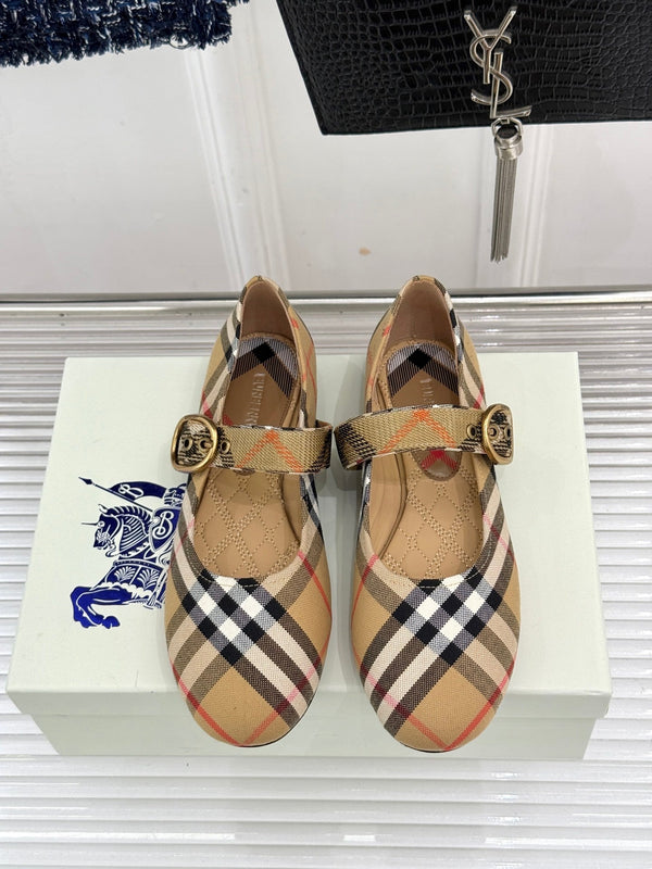 Burberry Robin Mary Jane Flats Beige Check Canvas 956169