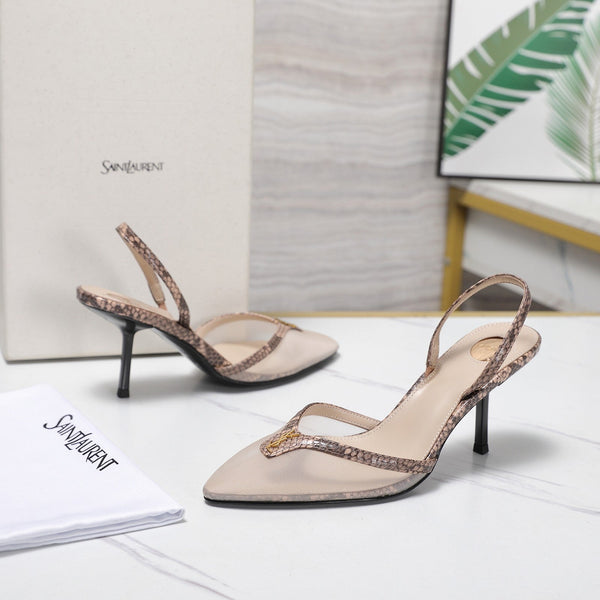 YSL Folie Slingback Pumps 6.5cm Beige Mesh Black Leather 961600