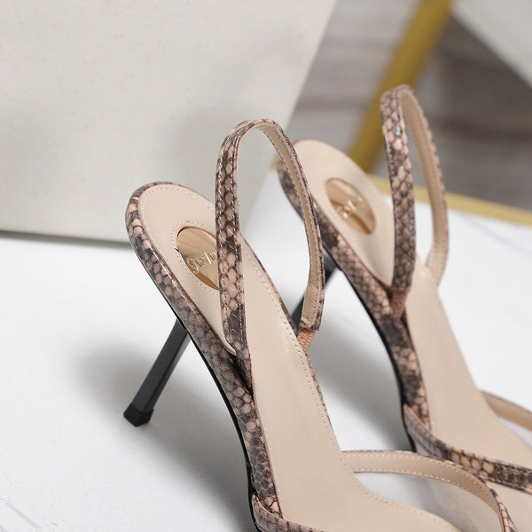 YSL Folie Slingback Pumps 6.5cm Beige Mesh Black Leather 961600