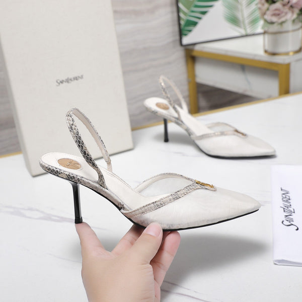 YSL Folie Slingback Pumps 6.5cm White Mesh Black Leather 961599