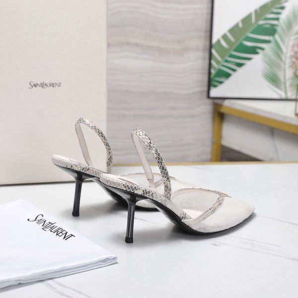 YSL Folie Slingback Pumps 6.5cm White Mesh Black Leather 961599