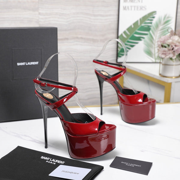 YSL Kika Platform Sandals Stiletto Heel Red Patent Leather 961644