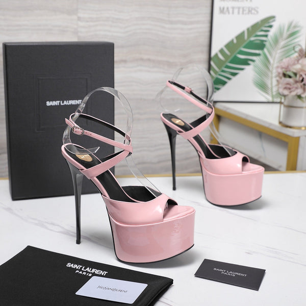 YSL Kika Platform Sandals Stiletto Heel Pink Patent Leather 961642