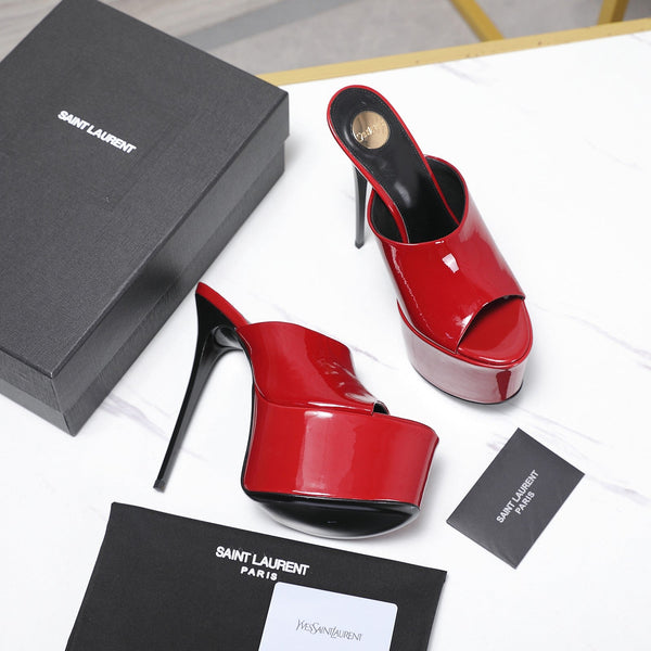 YSL Platform Mules Stiletto Heel Red Patent Leather 961638