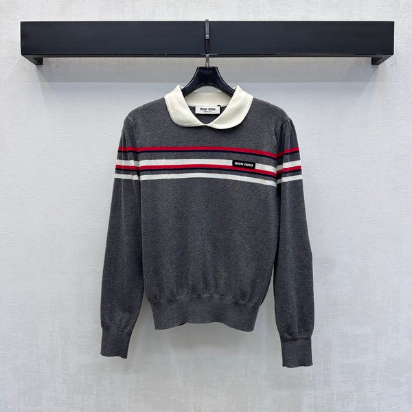 Miu Striped Knit Sweater Peter Pan Collar Wool 418716