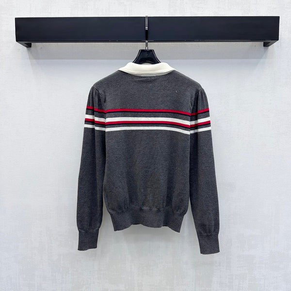 Miu Striped Knit Sweater Peter Pan Collar Wool 418716