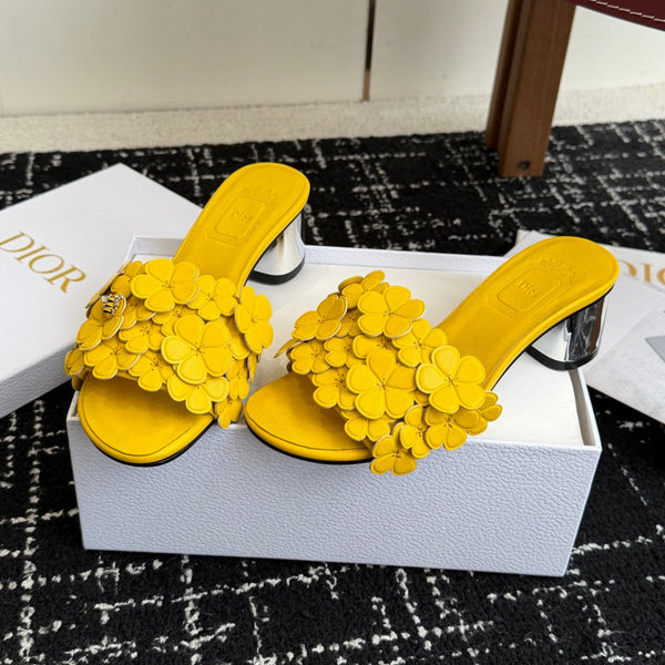 CD Bloom Mules 4.5CM Yellow Leather Flowers Bee Accent 966852