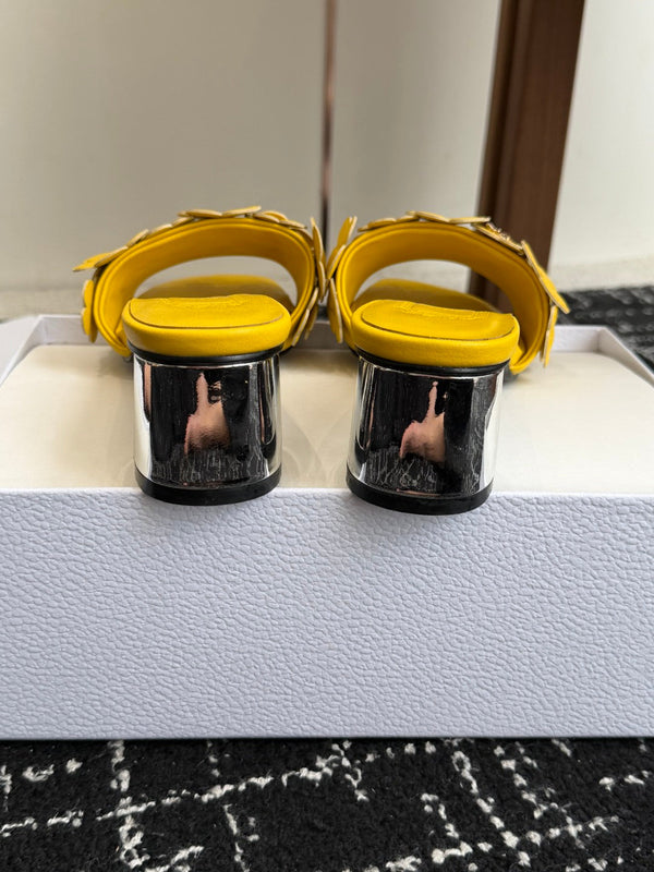 CD Bloom Mules 4.5CM Yellow Leather Flowers Bee Accent 966852
