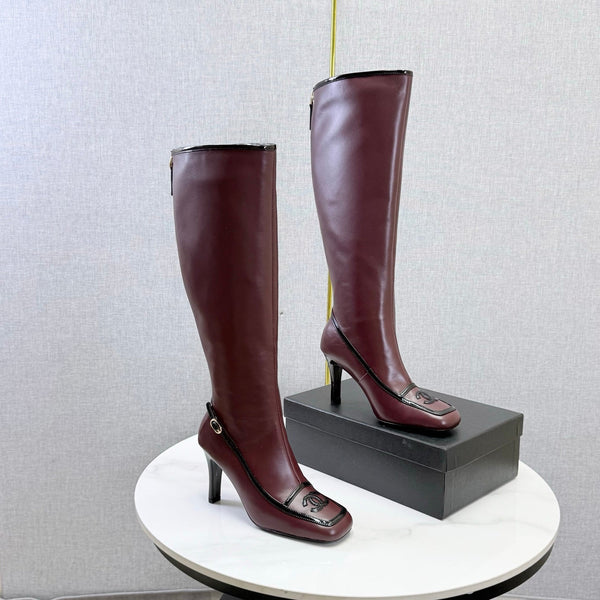 CC 26s Silhouette Long Boots Burgundy Black Sheepskin 972808
