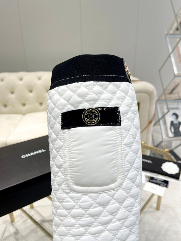 CC 26S Convertible High Boots 5.5cm White Leather Trim Waterproof Fabric 117694