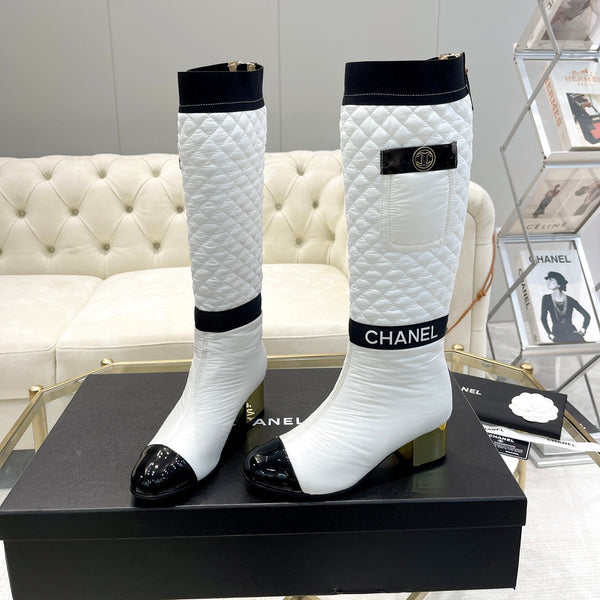 CC 26S Convertible High Boots 5.5cm White Leather Trim Waterproof Fabric 117694