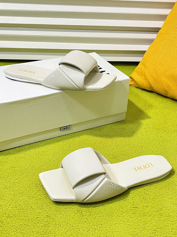 LW 26S Origami Slide Sandals White Leather 137666