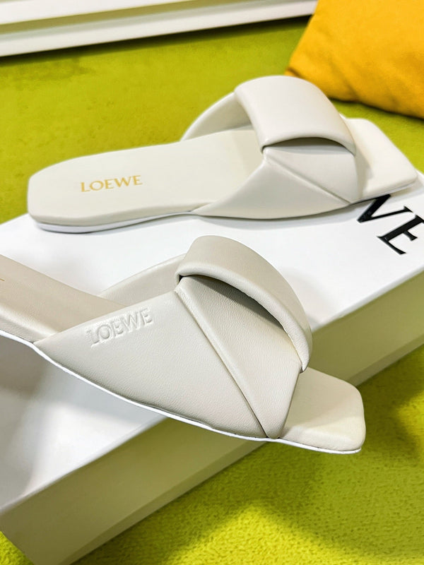 LW 26S Origami Slide Sandals White Leather 137666