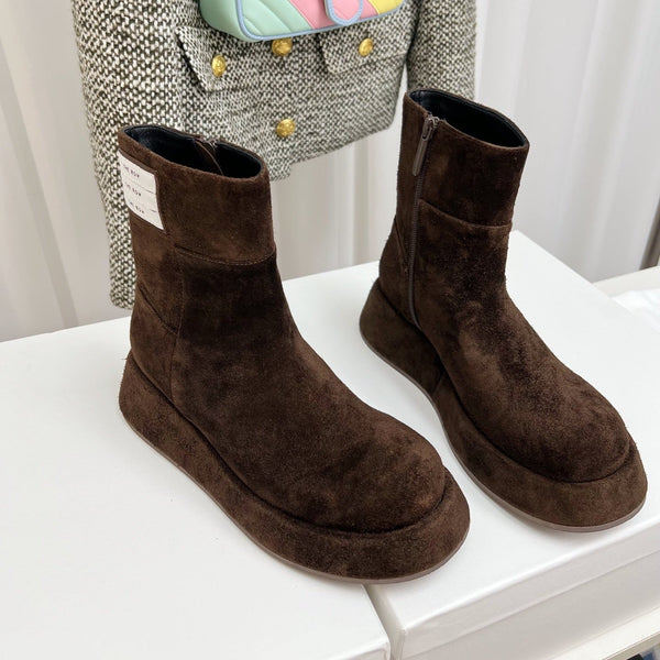 TR 26S Platform Ankle Boots 4cm Side Zip Dark Brown Suede 140947