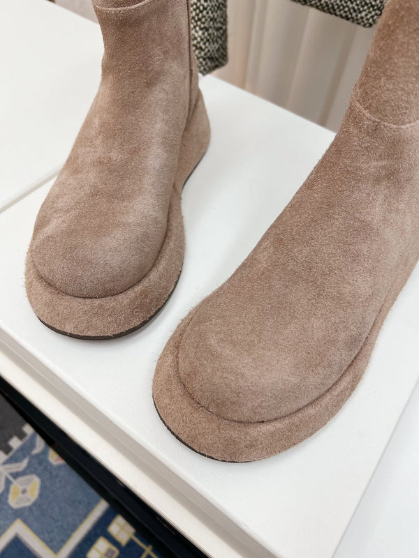 TR 26S Platform Ankle Boots 4cm Side Zip Beige Suede 140946