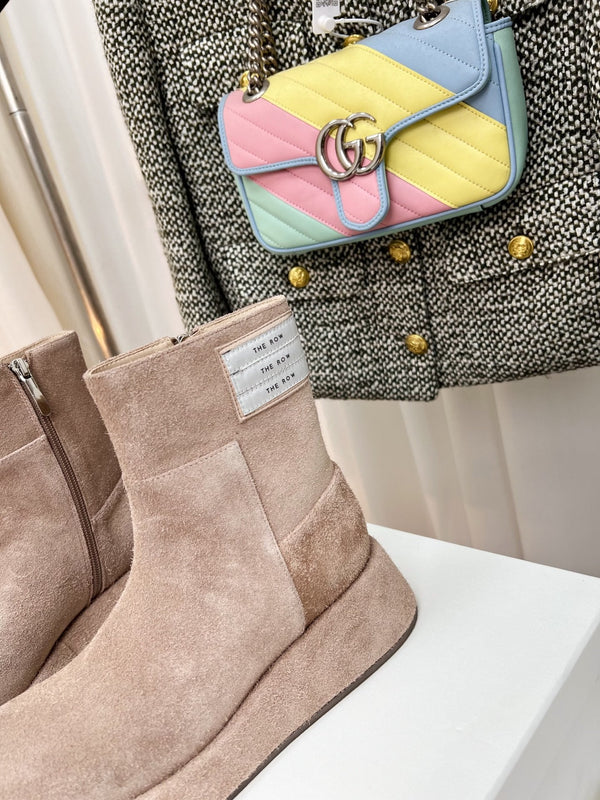 TR 26S Platform Ankle Boots 4cm Side Zip Beige Suede 140946