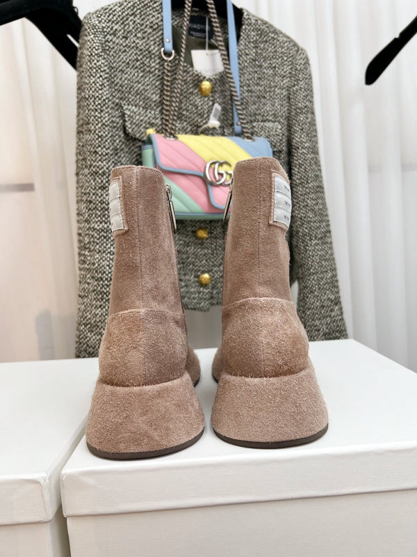 TR 26S Platform Ankle Boots 4cm Side Zip Beige Suede 140946
